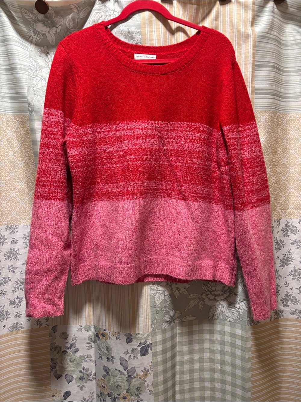 cupcakes & cashmere Red to Pink Ombre Crewneck Sweater